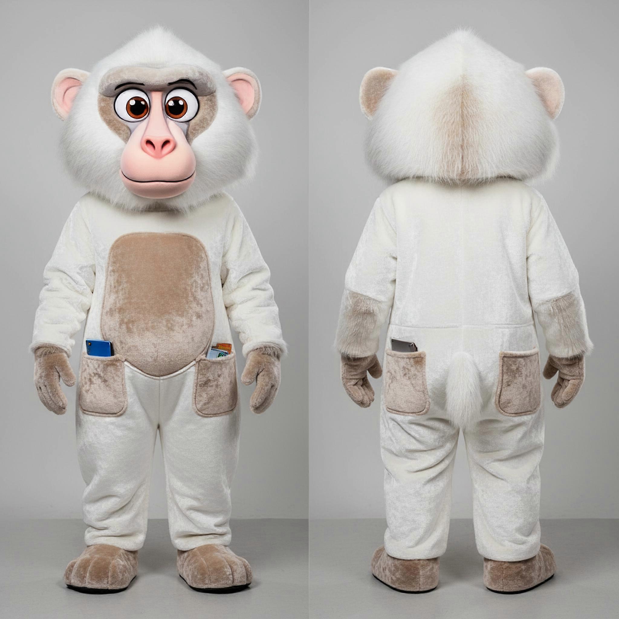 MASTICOT Pristine White Playful Baboon Mascot