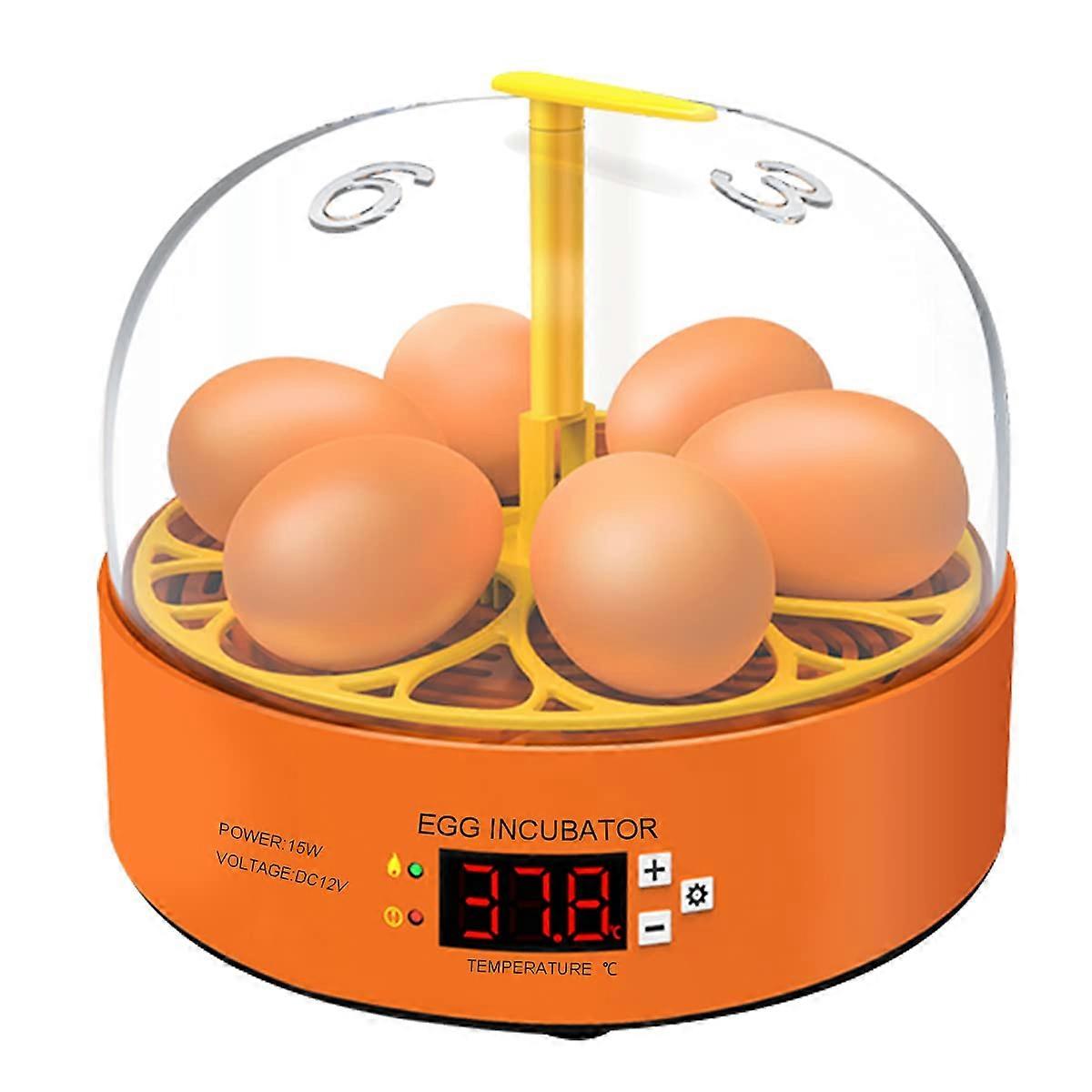 Automatic Egg Incubator for 6 Eggs, Digital Temperature Control, Egg Turning, Orange