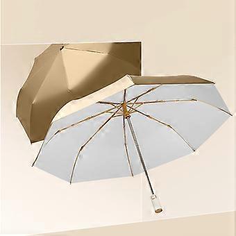Compact Folding Travel Umbrella, Ergonomic Handle, Self Opening, Sunshine Resistant, 8 Ribs, Men's Women's, UPF 50 UV Protection, White