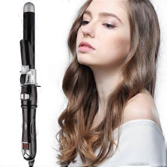 Automatic Rotating Curling Iron 1 1/4 Inch Tourmaline Ceramic with LCD Temperature Control for All Hair Types, Quick Heat Up, Dual Voltage Black