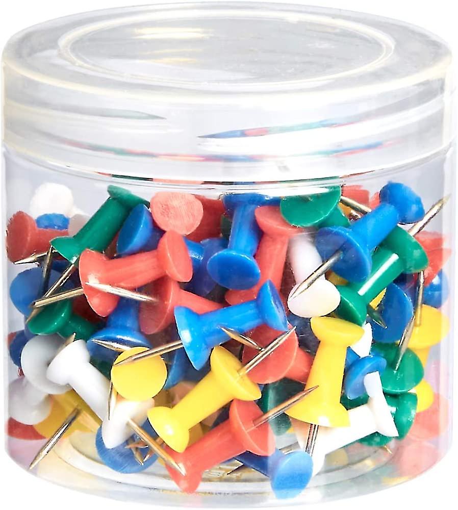 Basics Push Pin Tack, Various Colors, Steel Tips, 100 Packs