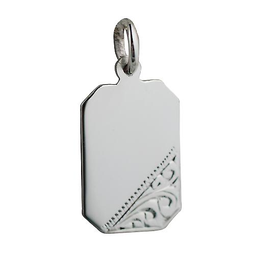 Silver 18x12mm hand engraved cut corner rectangular Disc