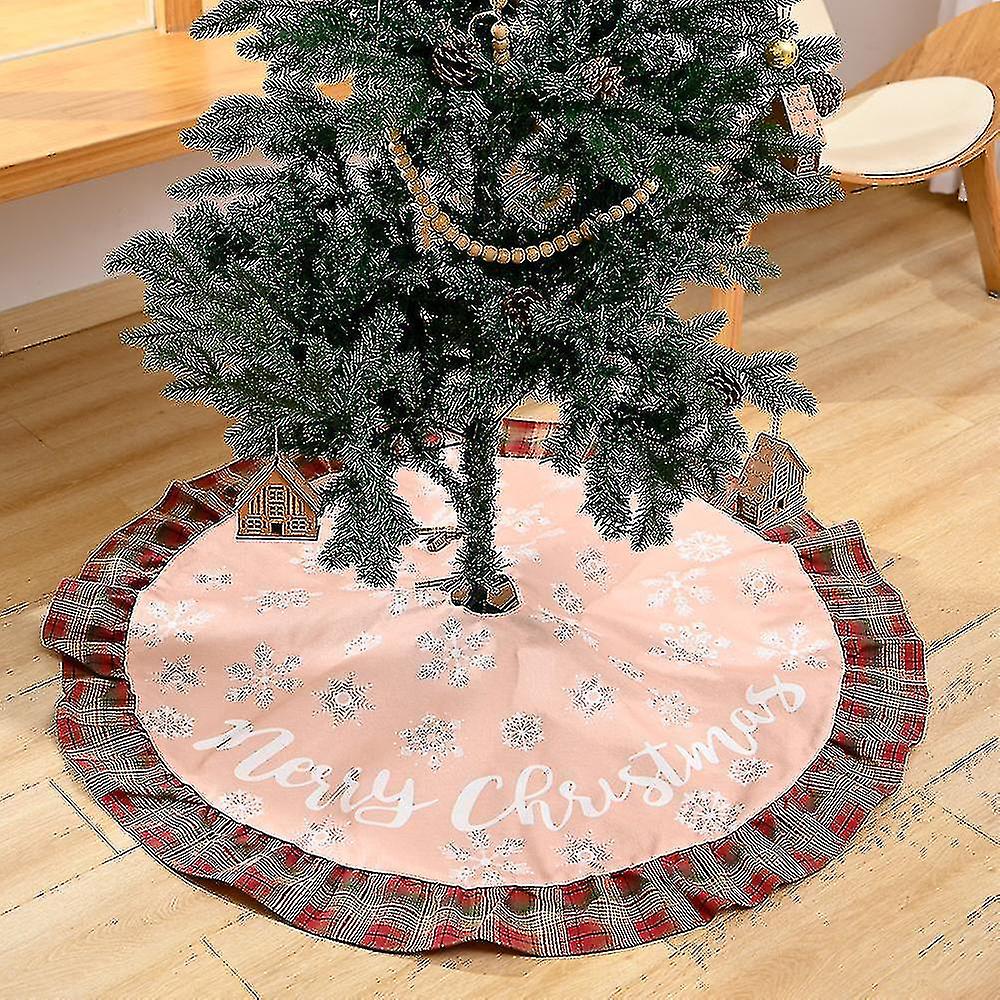 Tree Skirt 46 Inch Linen Lattice Skirt Snowflake Letters Home Decorations