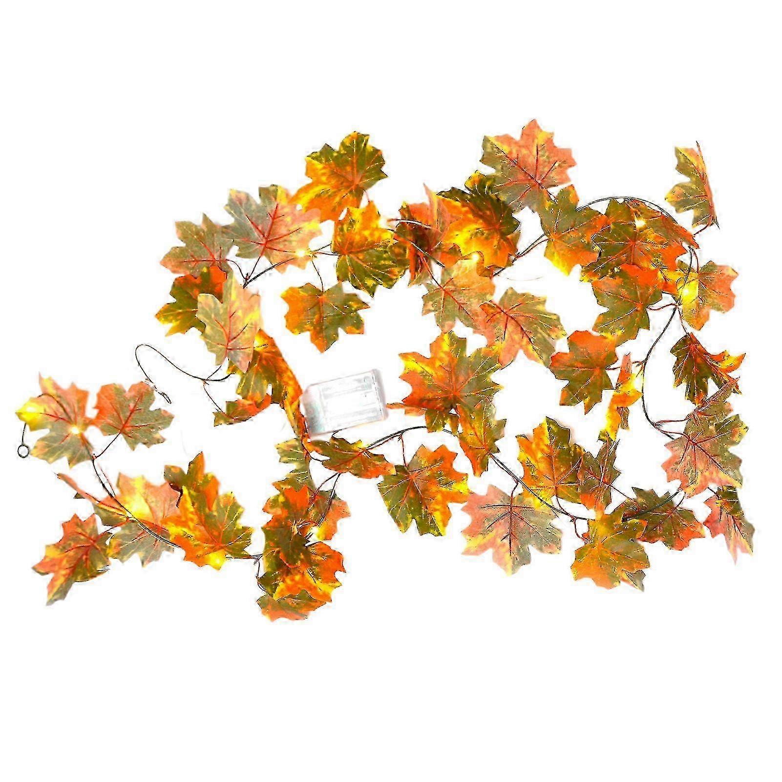 Simulation Maple Leaves Copper Wire Lamp Thanksgiving Decorative String Light Autumn Ornaments Wall Hanging Rattan Lamp