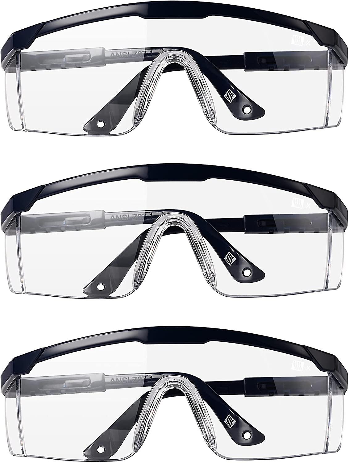 LANON 3 Pack Anti-Fog Safety Goggles with Ajustable Temples, Scratch-Resistant, Impact-Resistant, Side Protection