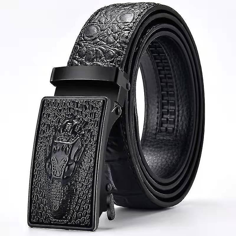 Men's Leather Belt With Plaque Buckle Crocodile Pattern
