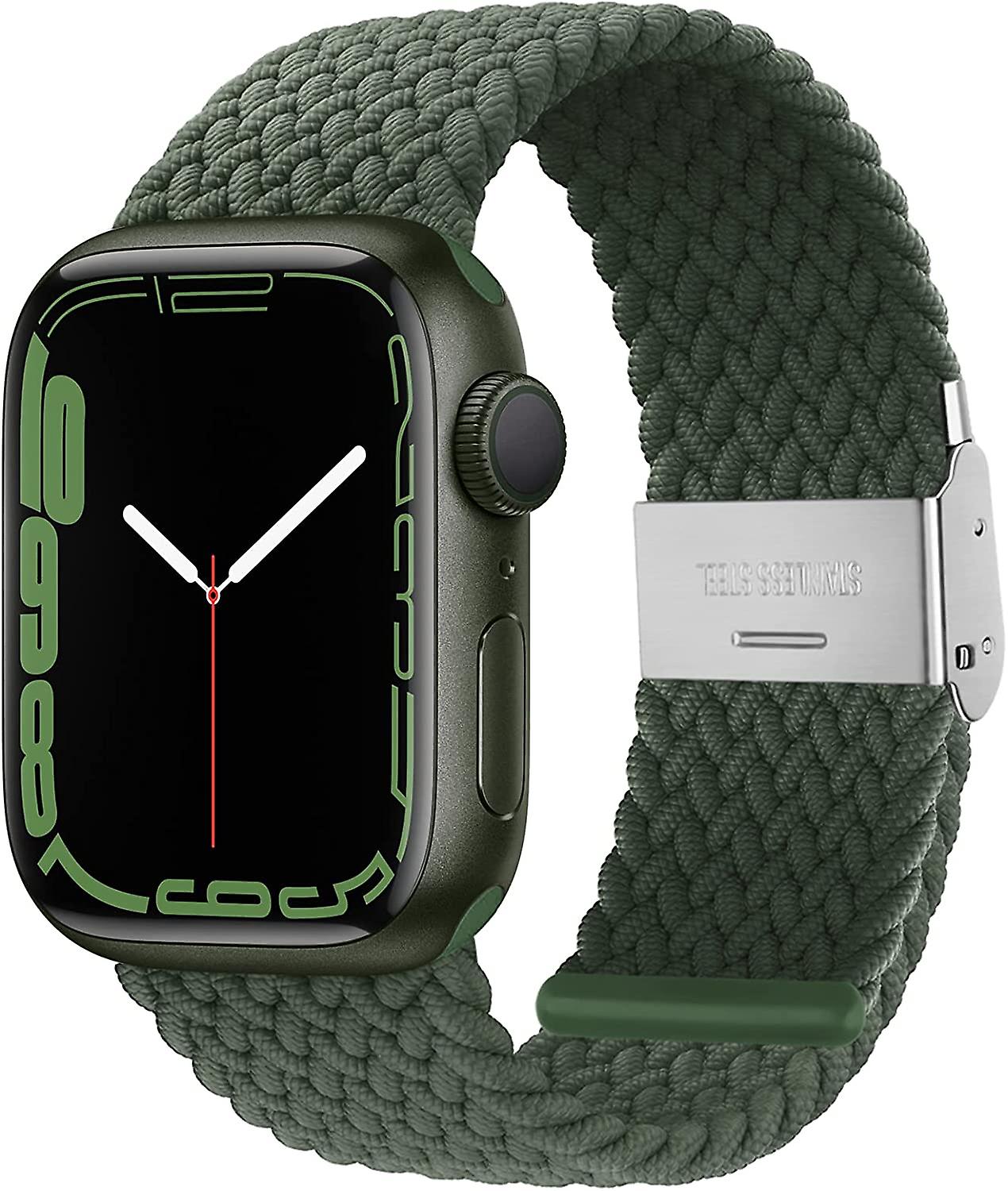 حلقة منفردة مضفرة قابلة للتعديل مع مشبك متوافق مع سوار Apple Watch 38 مم 40 مم 41 مم سوار معصم ناعم تمتد حزام مطاطي من النايلون لسلسلة iWatch