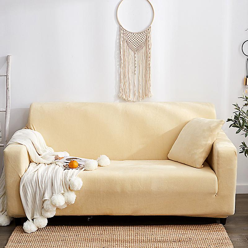 1-4 People Solid Color Plush Anti-skid Sofa Cover Elastic All Inclusive Sofa Cover B14
