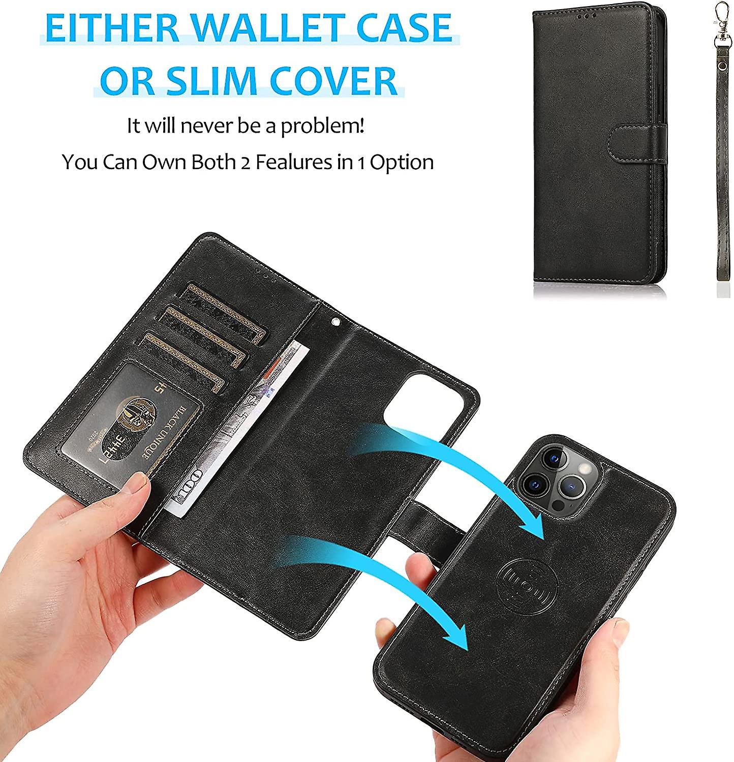 thumbnail image 2 of Funda tipo cartera para iPhone 14 Pro con tarjetero, funda desmontable 2 en 1 para teléfono celular con tapa para mujeres y hombres [bloqueo RFID], carcasa interior de TPU a prueba de golpes, 2 of 5