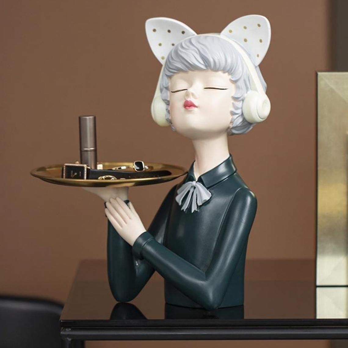 Girl Statue Sculpture Figurine Resin Crafts Ornaments Table Top Blue