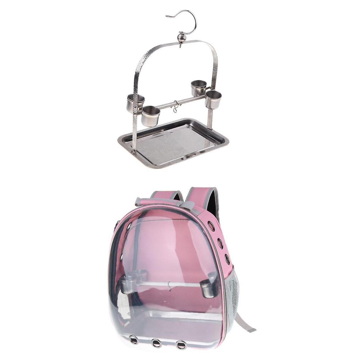 Bird Parrot Travel Carrier with Perch Cup+Hanger Hang Stand Holder Platform