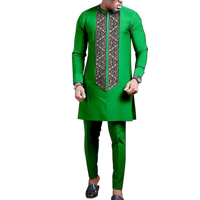 Ethnic Solid Color Cotton Men's Casual Set Top + Pants