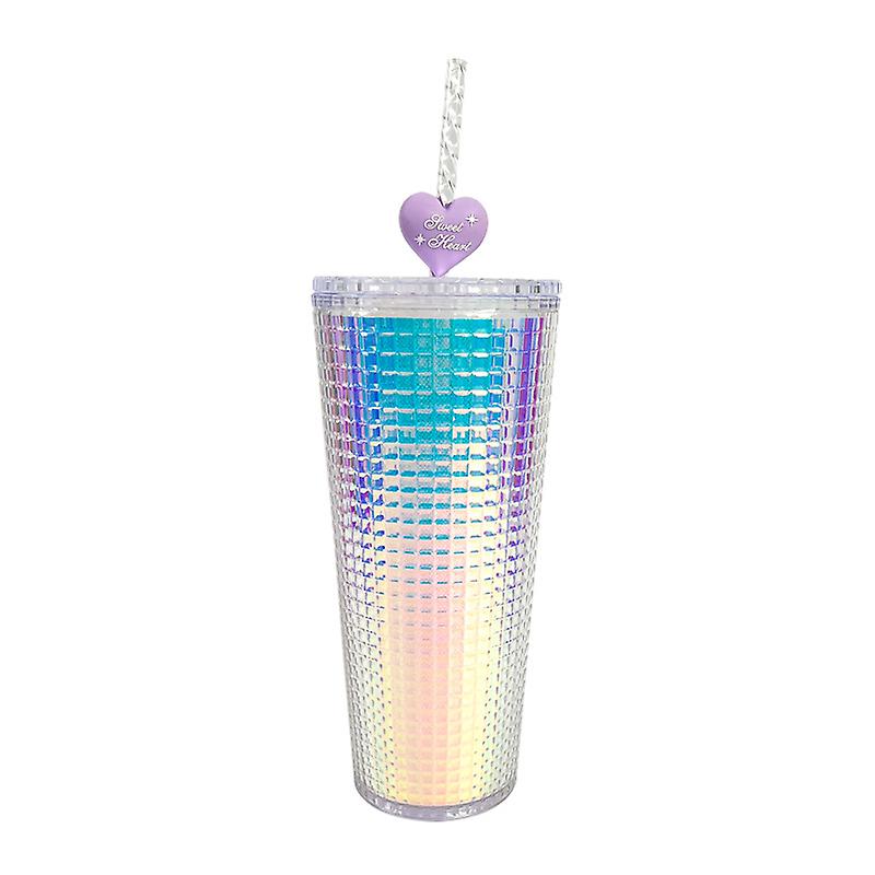 Straw With Glitter Cup Color -775ml Portable Drinking Water Bottle With Straw Double Layer Straws Water Cups Plastic Fashion Drinking Mug