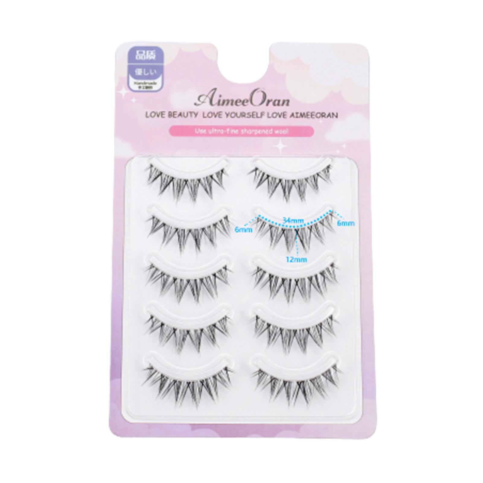 5 Pairs False Eyelashes Pack Lengthening Eyelashes Tail 3d Effect Lashes