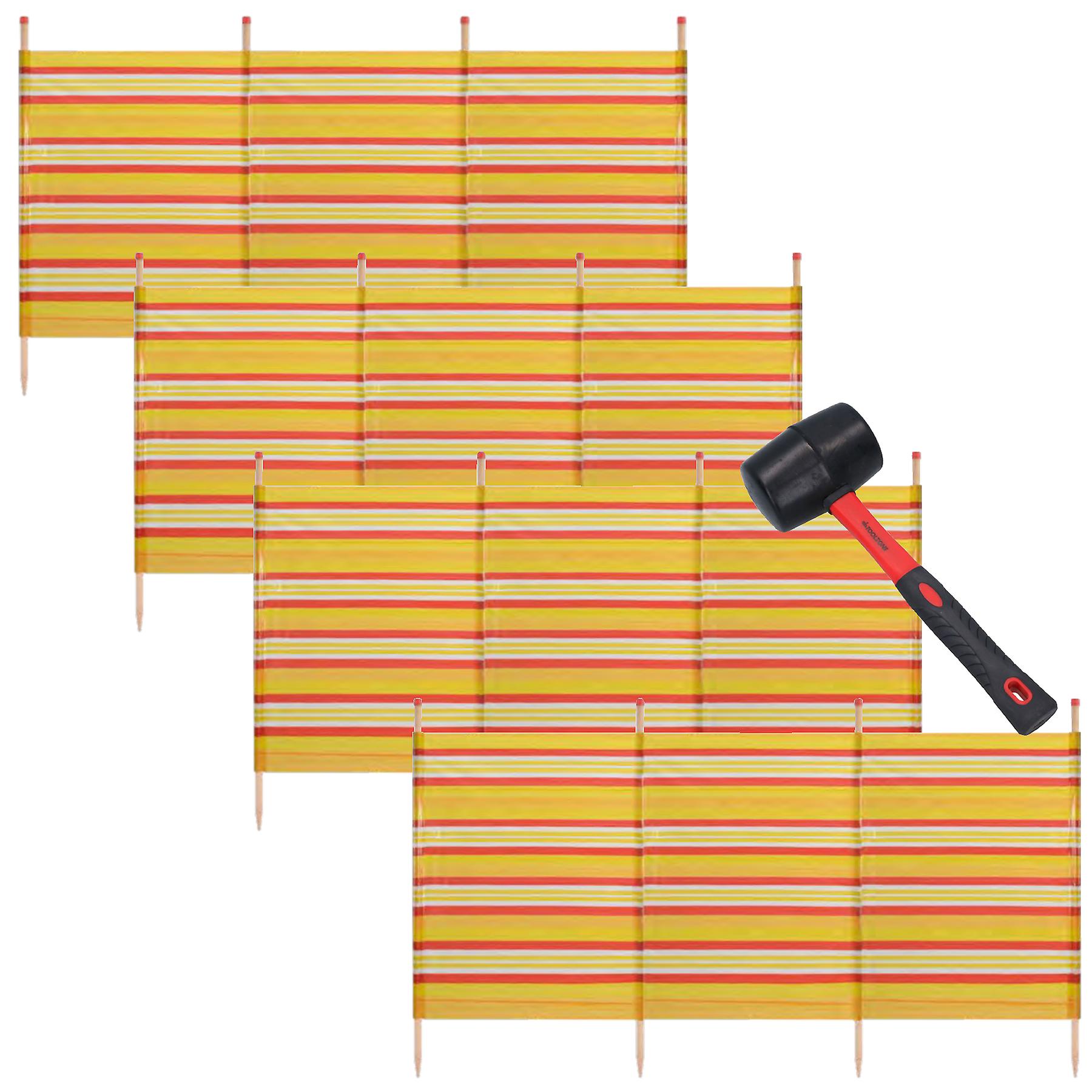 4 PACK 4 Pole Windbreak & Mallet Beach Shelter 1.2m by 2.2m Screen Stripe
