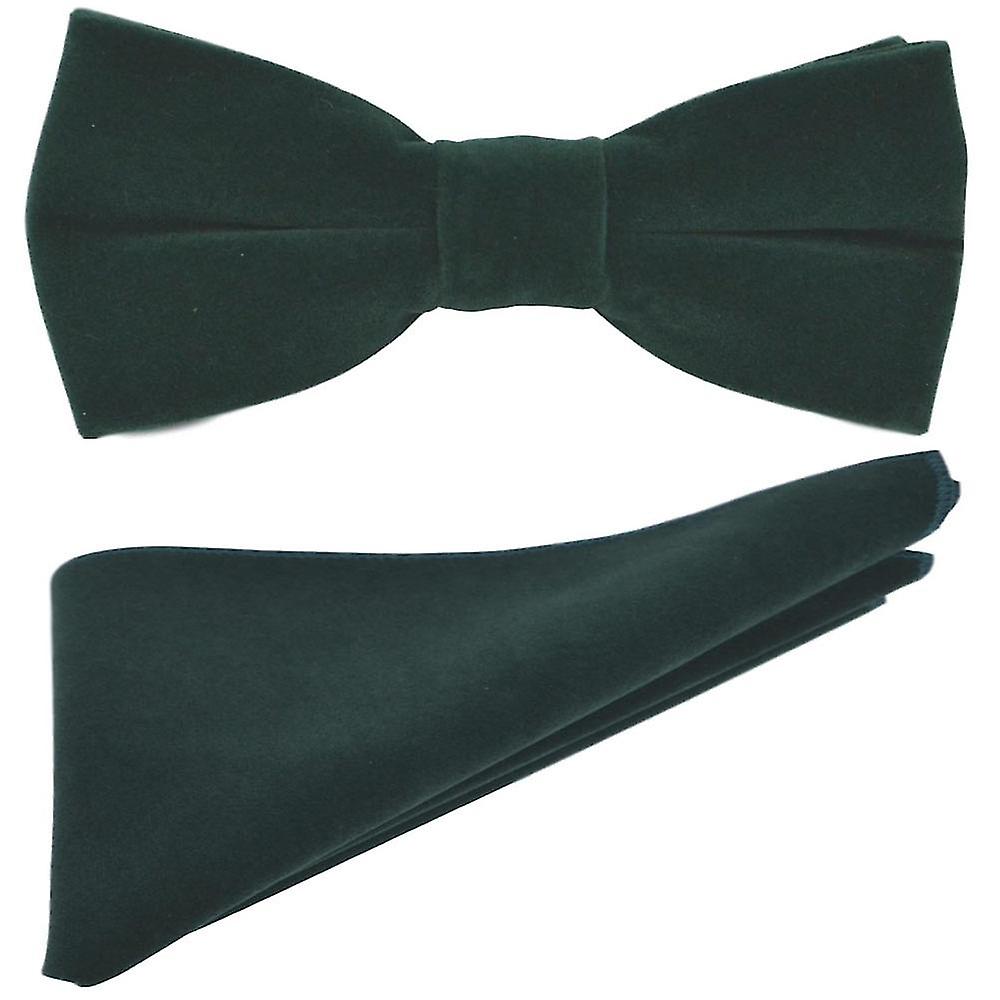 Dunkelgrün samt Fliege &amp; Pocket Square Set