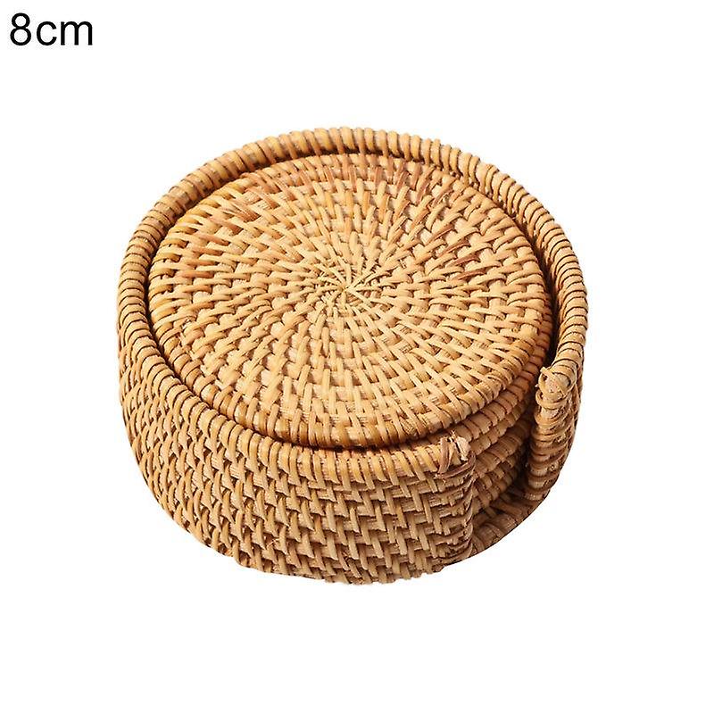 6Pcs/Set Drink Coasters Set Round Tableware Placemat Dish Mat Rattan Weave Pad