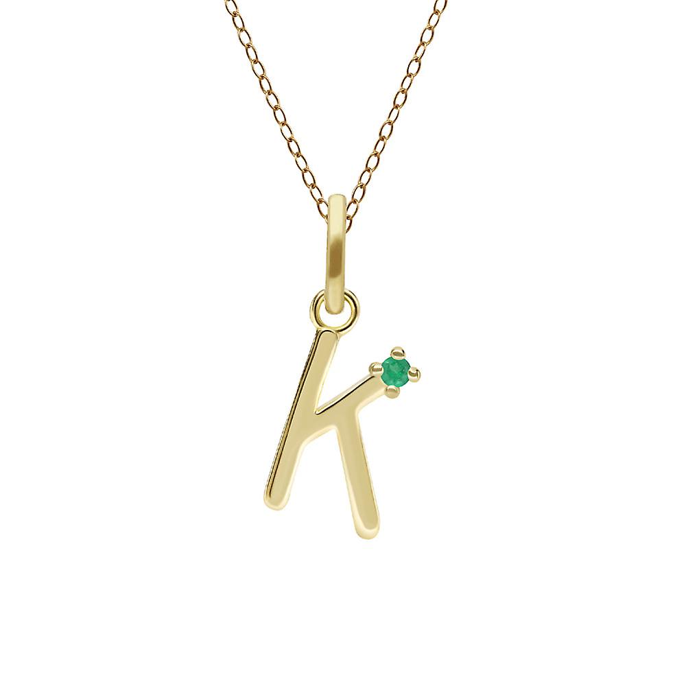 Initial K Emerald Letter Necklace in 9ct Yellow Gold