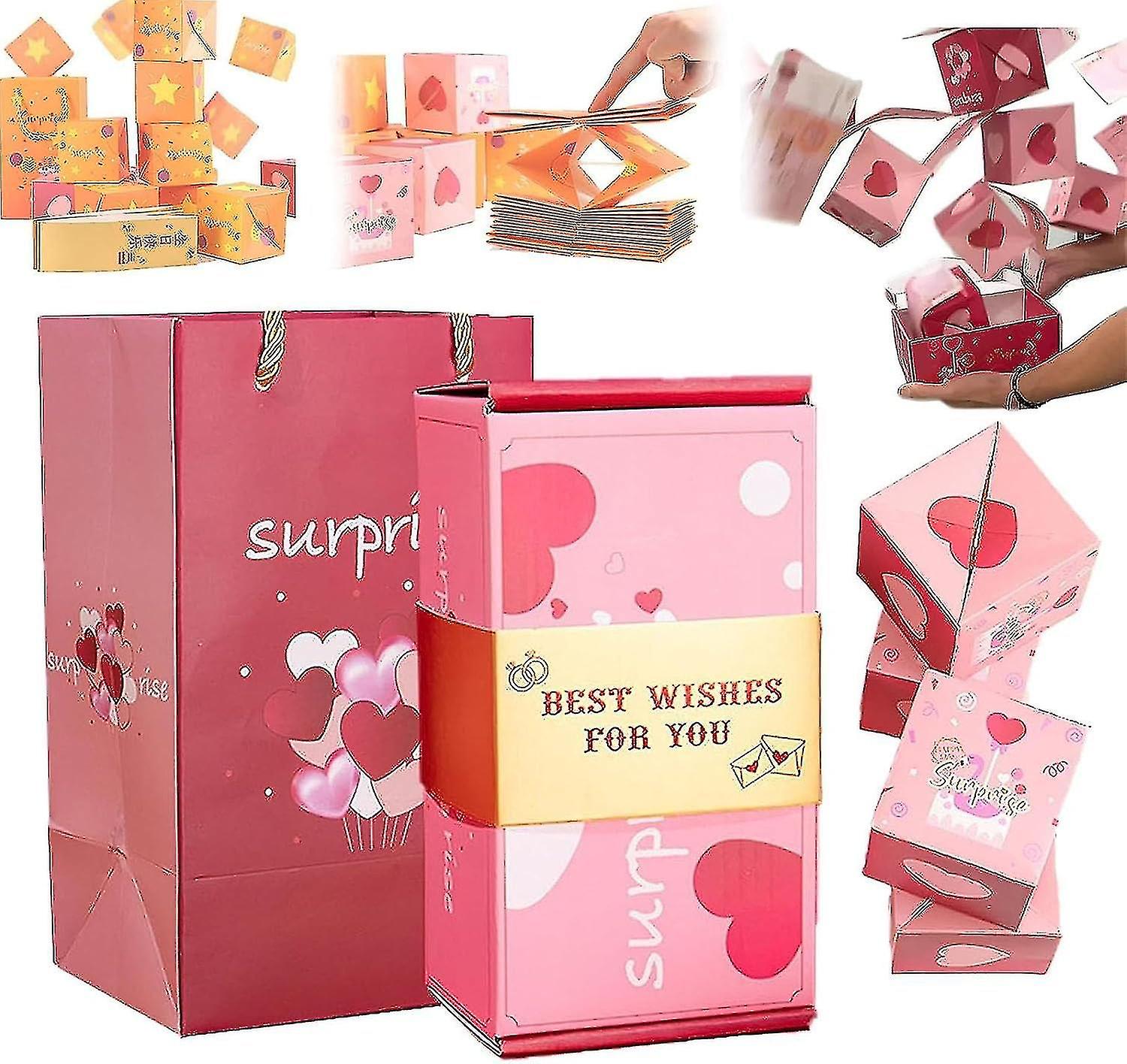 överraskningslåda presentförpackning, unik vikbar studsande rött kuvert presentförpackning, exploderande presentförpackning pengar dyker upp överraskning födelsedagspresent jul halloween