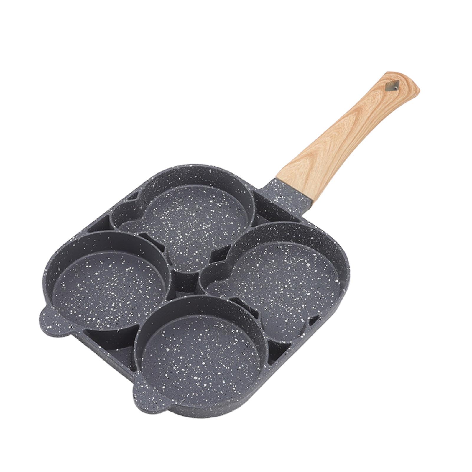 4-Hole Nonstick Frying Pan for Pancakes & Burgers – Wood Grain Design, Gas & Induction Compatible