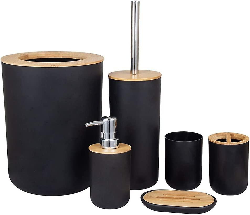 Bathroom Accessories Set Bamboo Toothbrush Holder Wooden Countertop Freestanding Soap Dispenser Kitc