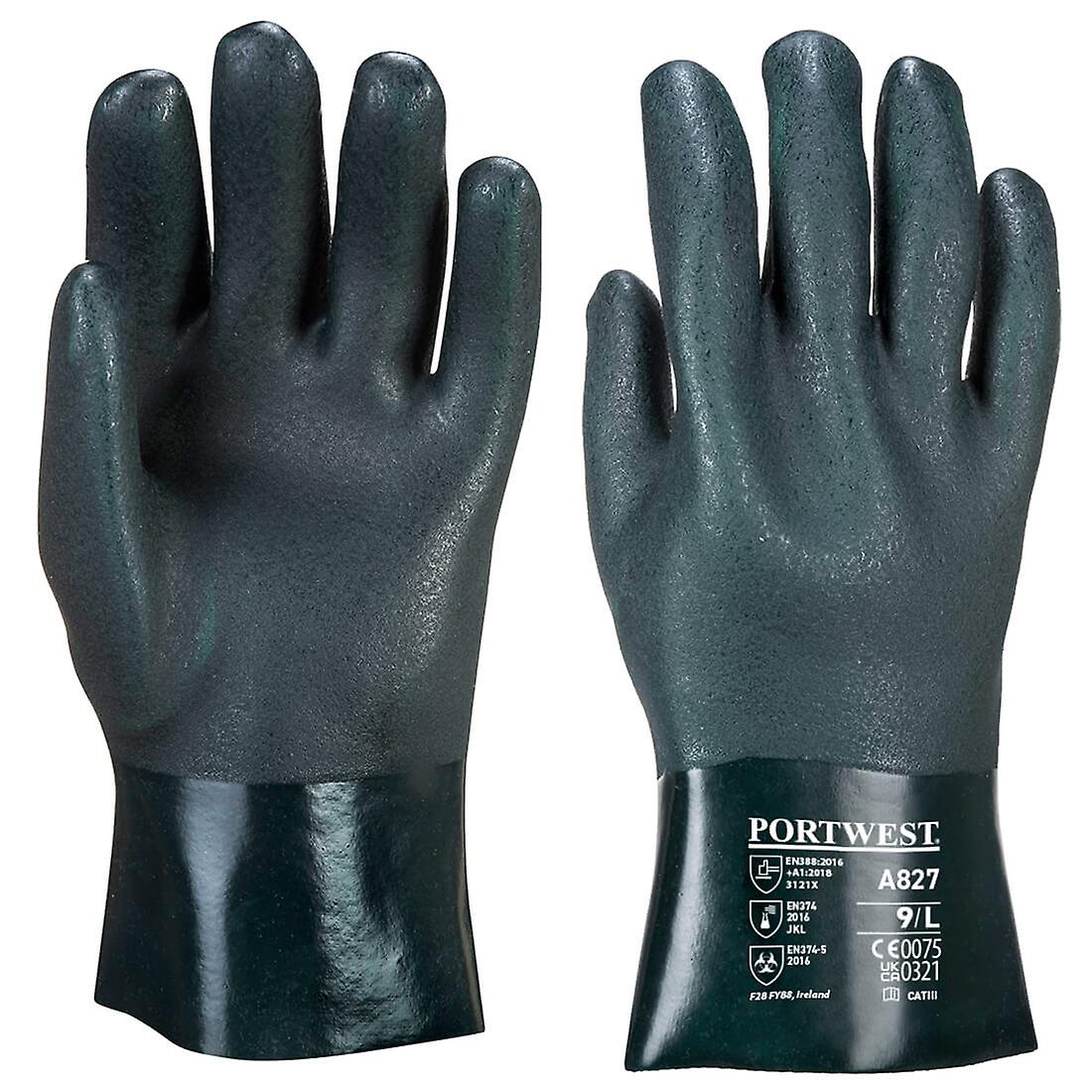 Portwest A827 Double Dipped Pvc Chemical Gauntlet Gloves 27cm