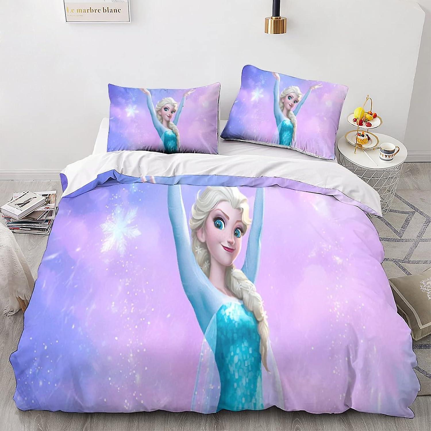 Frozen 3D Duvet Cover 3-Pience Set Print Bedding Anime Characters Quilt Set with Hidden Zipper Pillowcases Soft Microfiber Easy Care Quilt Cover for B