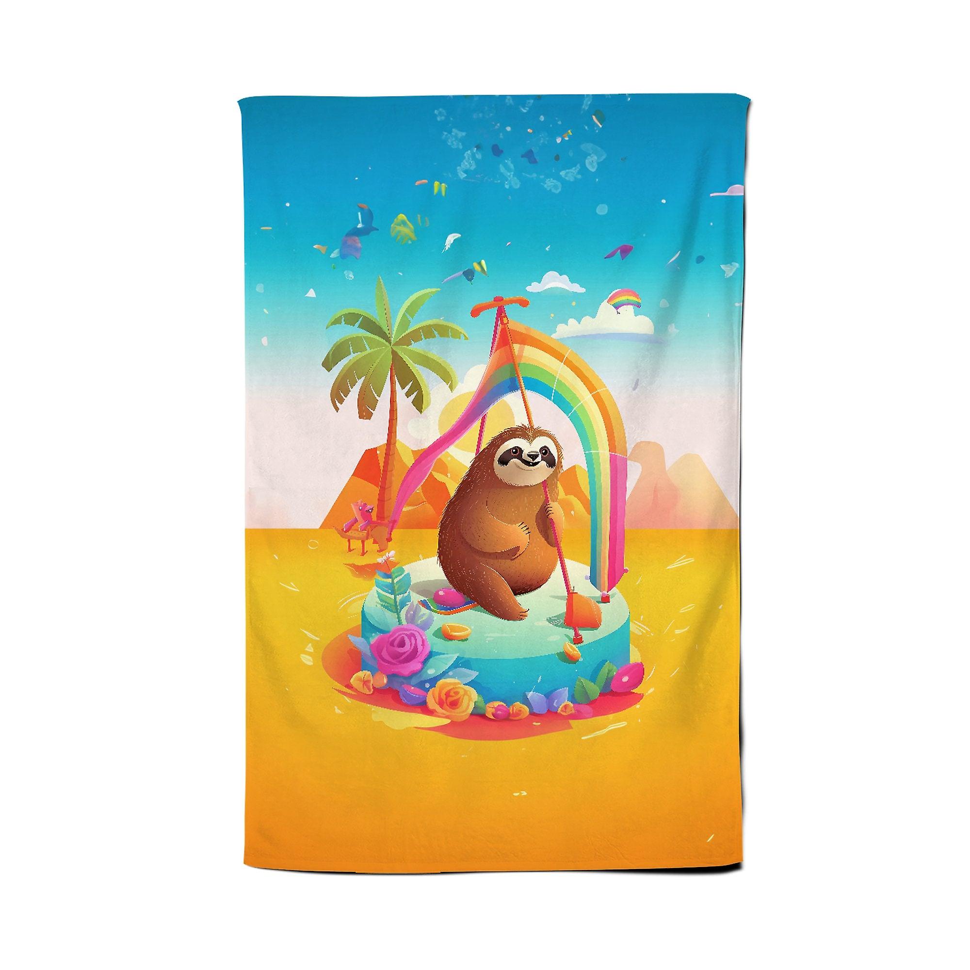 Sloth On A Beach Holiday Tea Towel