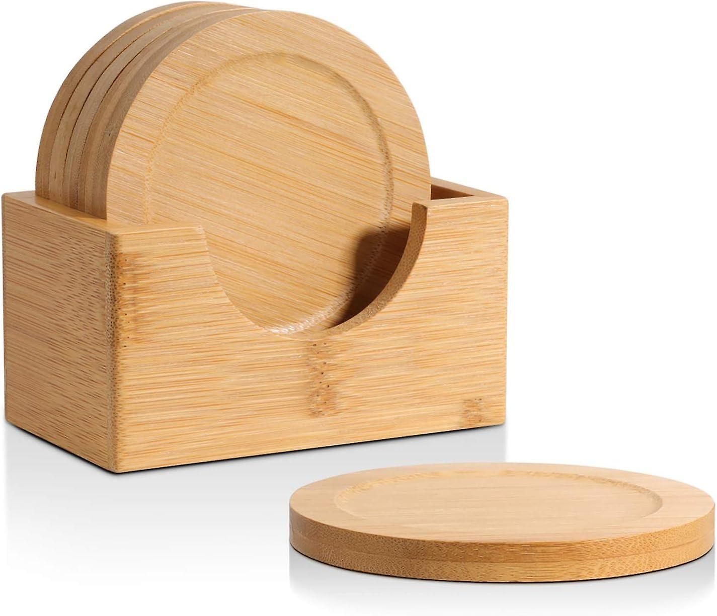 Set of 6 wooden coasters with box round 9 cm