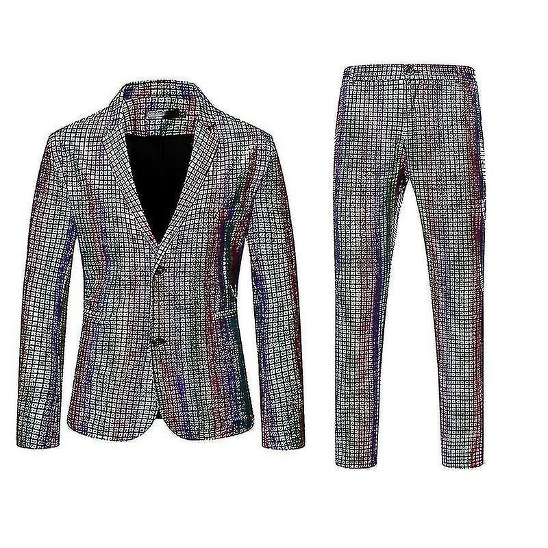 Mens Paillettes Blazer Metallico Slim Suit 2 Pezzi Set Disco Prom Lucido Outfit Giacca Pantalone