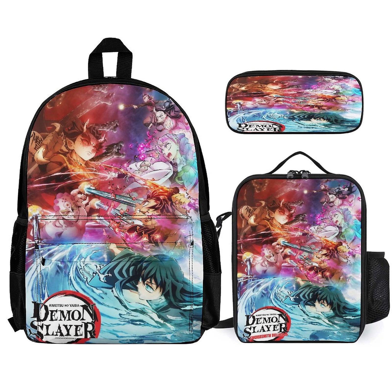 Demon Slayer Backpack 3 Piece Set Laptop Backpack with Pencil Case Lunch Bag Combination