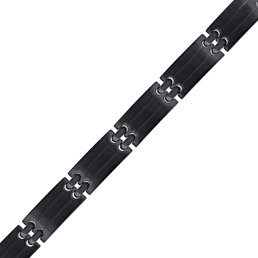 Pulseira masculina de aço inoxidável com elos pretos, 21,5 cm (8,5 polegadas).