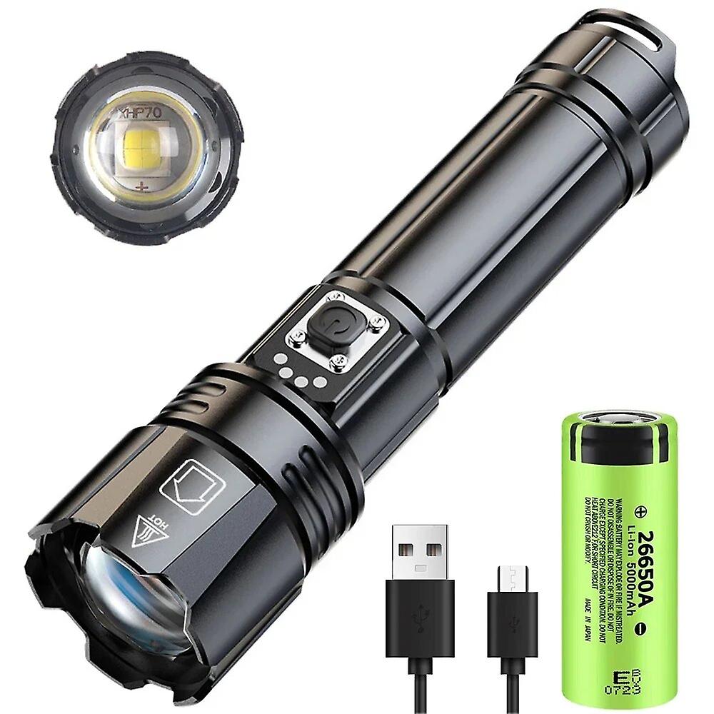 Powerful Lep Flashlight Usb Rechargeable Zoomable Emergency Torch Super Bright Spotlight Long Range Tactical Camping Lantern