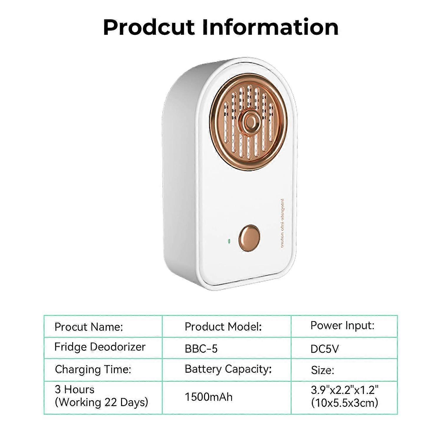 Portable Rechargeable Refrigerator Deodorizer, Portable Ozone Generator, Reusable Refrigerator Air P