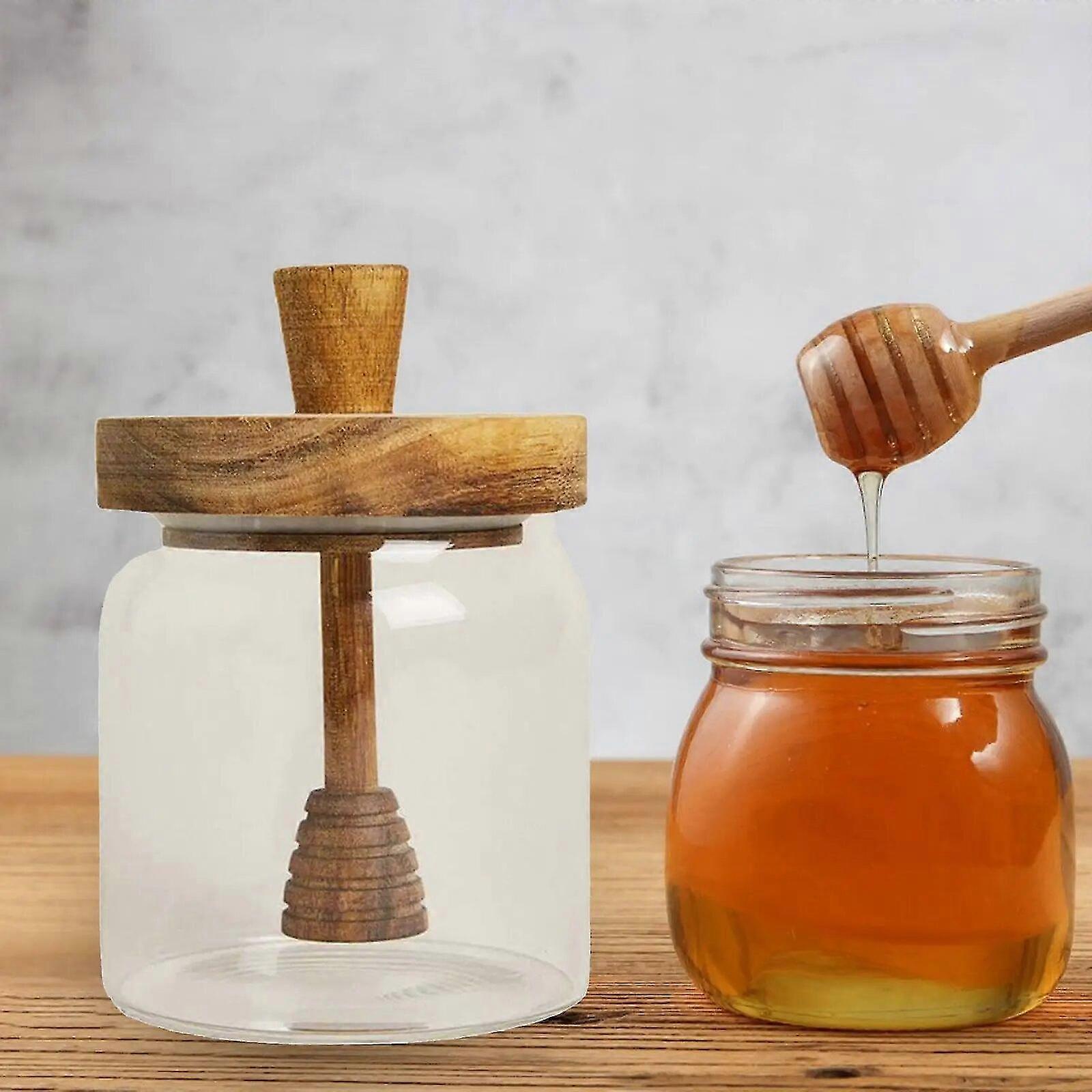 Glass Beehive Honey Pot with Dipper and Lid Honey Storage Container Dispenser Honey Glassware for Dining Table Syrup Home