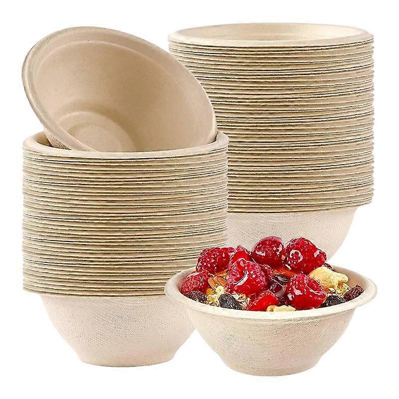 100Pcs Strong Disposable Paper Bowls,350Ml Disposable Sugarcane Paper Bowls Brown Super Rigid Biodegradable