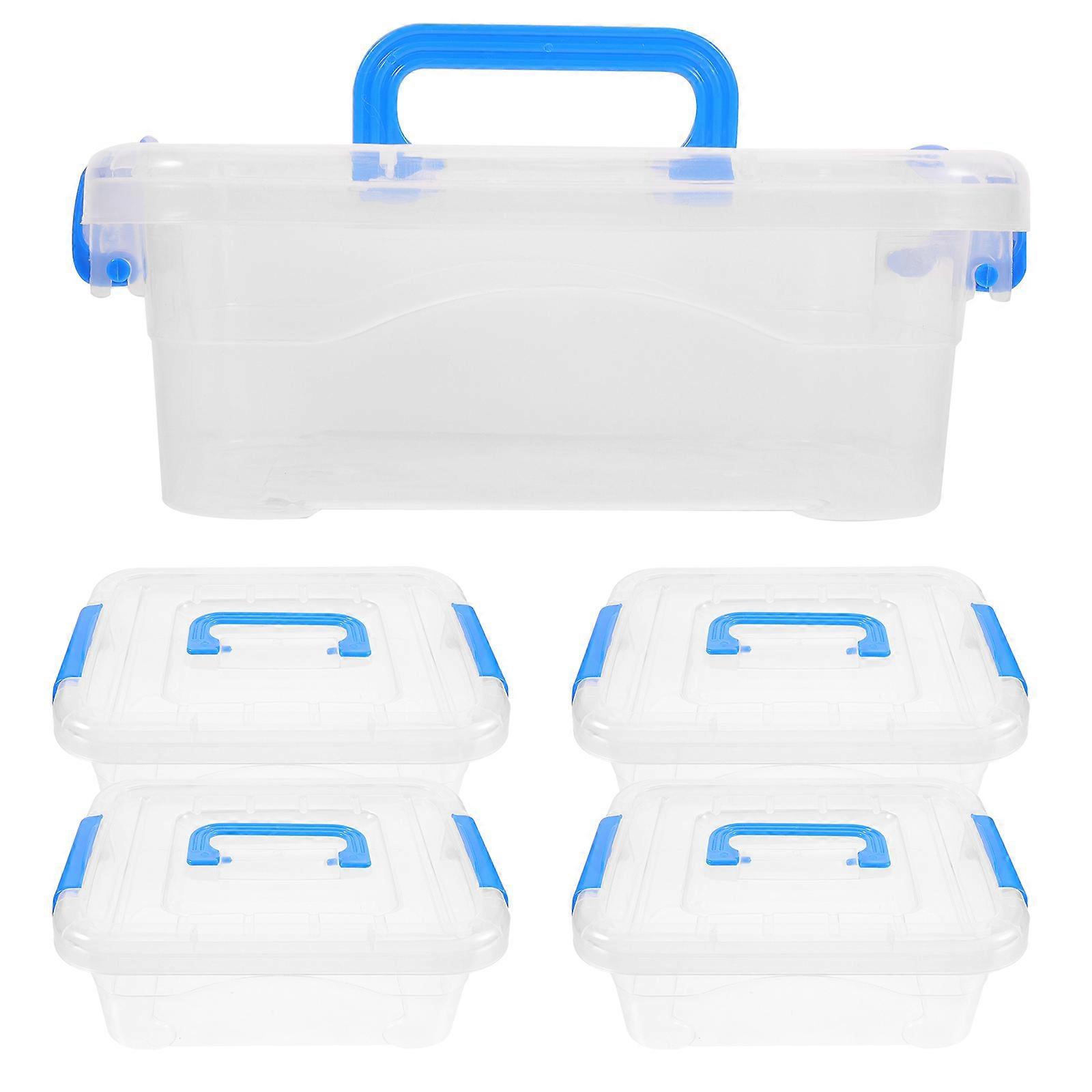 5pcs Transparent Desktop Storage Box Toy Packing Box Plastic Carrying Case with Handle