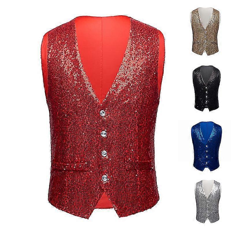 Herr sequin suit vest casual väst för prom show bröllop