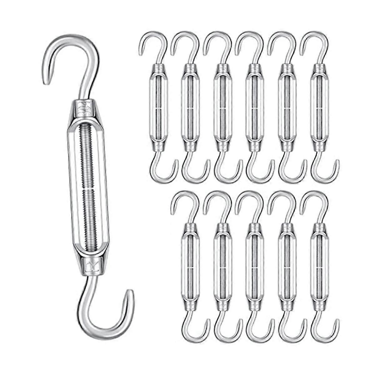 12 Pack Hook and Hook Turnbuckle for Cable Wire Rope Tension, 304 Stainless Steel Wire Rope Tension