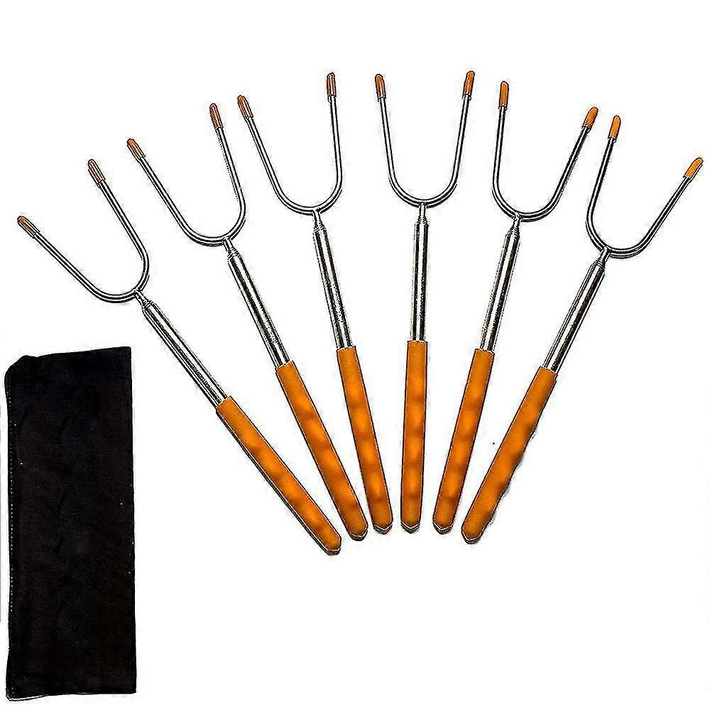 6pcs Marshmallow Roasting Sticks Stainless Telescoping Hot Dog Skewer