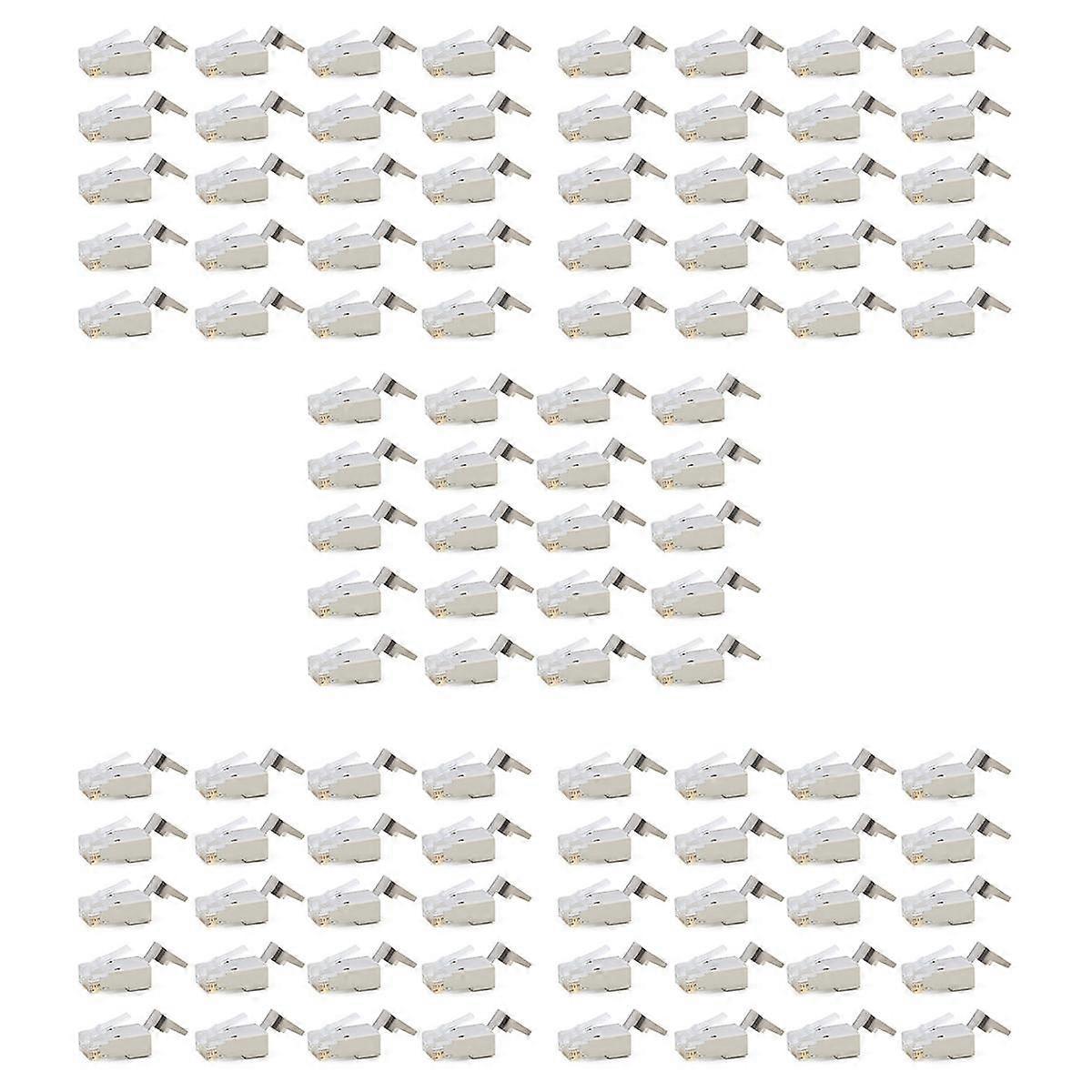 100 Pcs Cat6/6A RJ45 Pass Through Modular Plugs, Shielded (STP) External Ground Connector,EZ Crimp