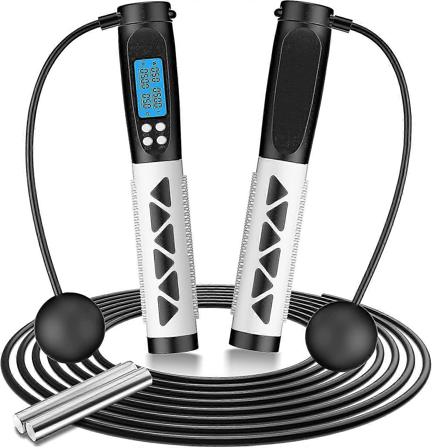 weighted jump rope, speed rope with counter lcd digital display smart cordless jump rope with non-slip handle tangle-free ball bearing jumping rope fo