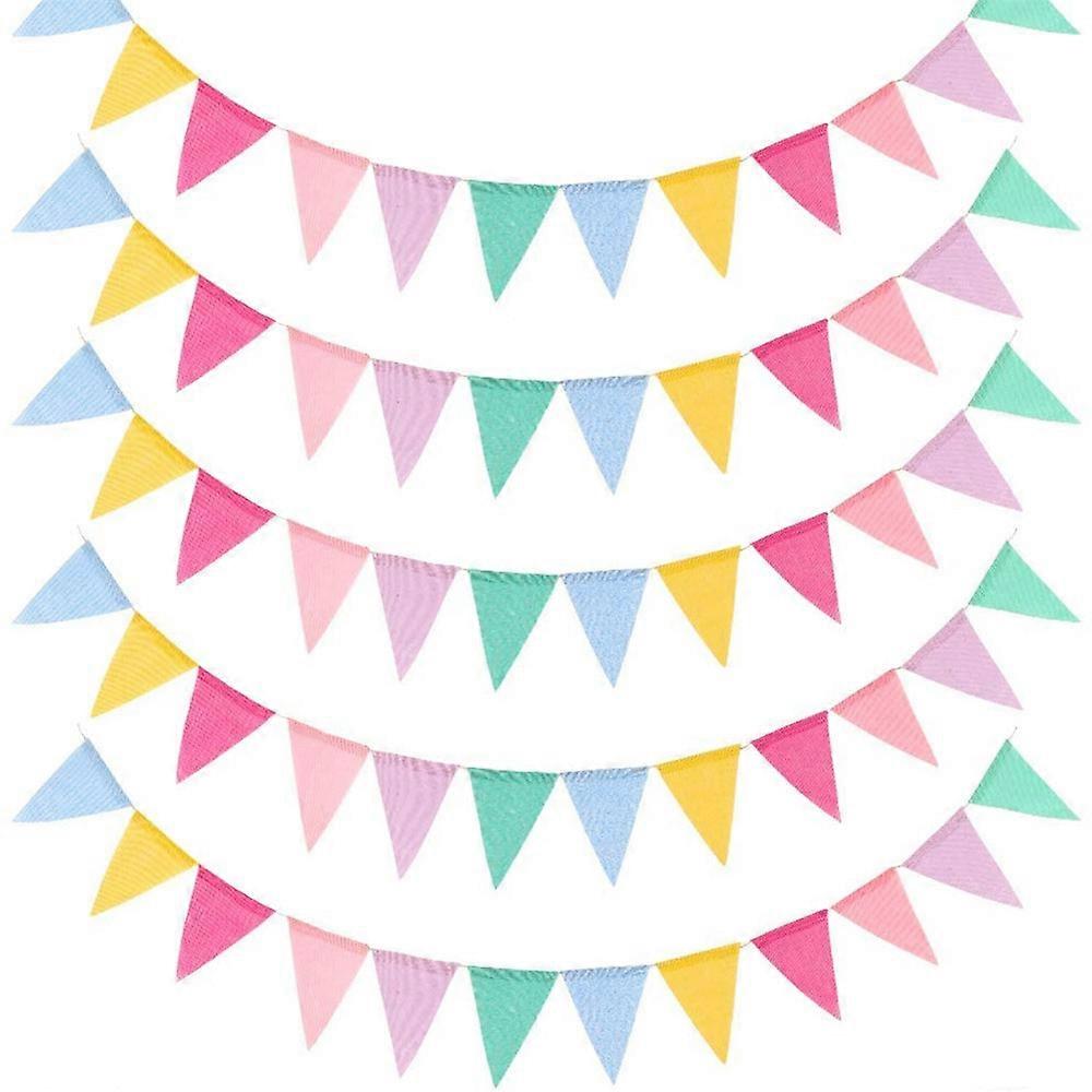 5 Sets Flags Imitated Burlap Pennant Banner - Multicolor Fabric Triangle Rainbow Flag Bunting for Party and Festival Classroom Hanging Decoration