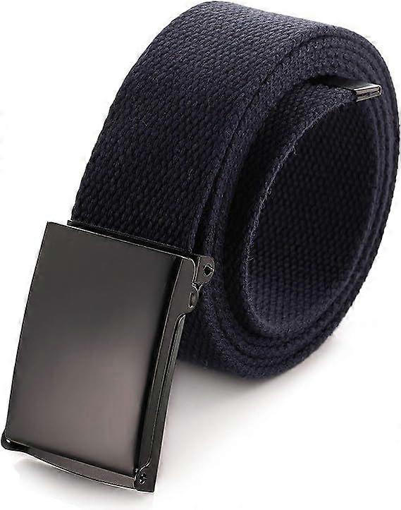 Cut to size canvas webbing belt with flap solid black military buckle