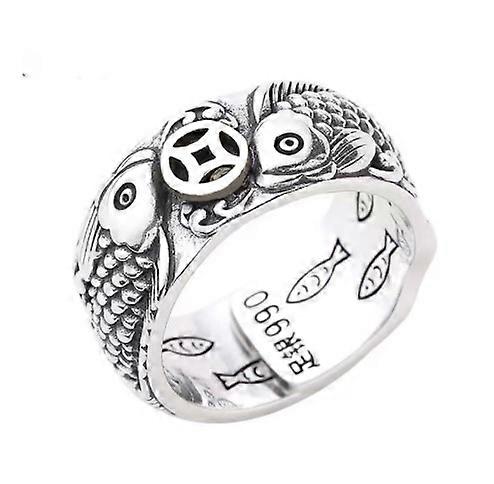 Arowana copper coin ring opening to attract wealth and transfer