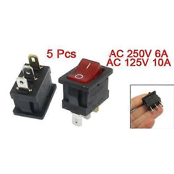 5 Pcs Red Light Illuminated ON/OFF 2 Position SPST Boat Rocker Switch 3 Pin