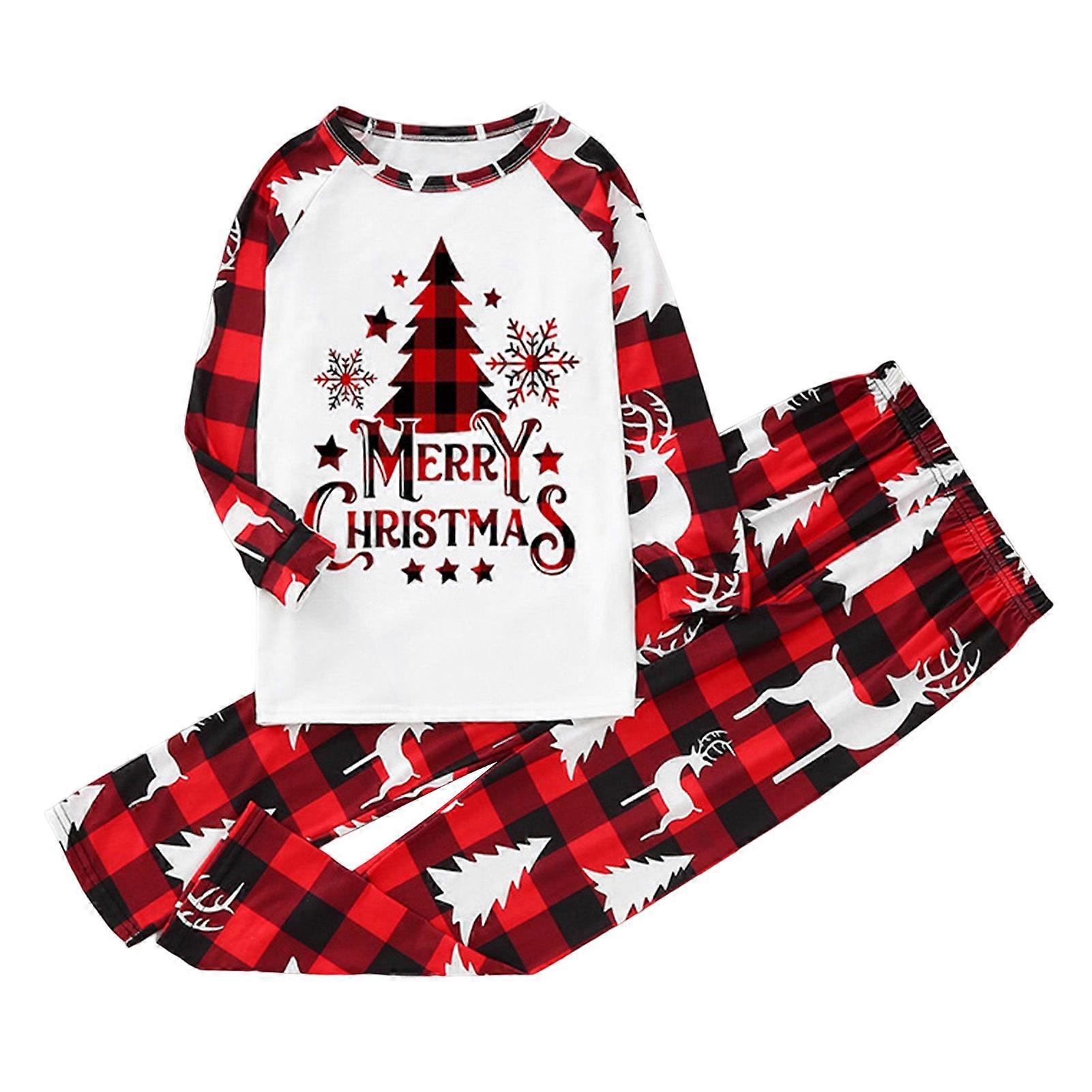 Cute Chirstmas Mom Dad Pjs Set with Breathable Soft Cotton Alphabet Tree Print for Family Matching Night Sleeping