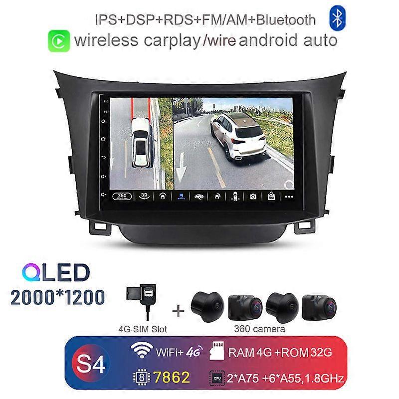 2000 * 1200 Carplay Auto Android 12.0 8G + 128G 360 Auto DVD Player GPS WIFI Bluetooth RDS Radio für Hyundai I30 Elantra GT 2012-2016