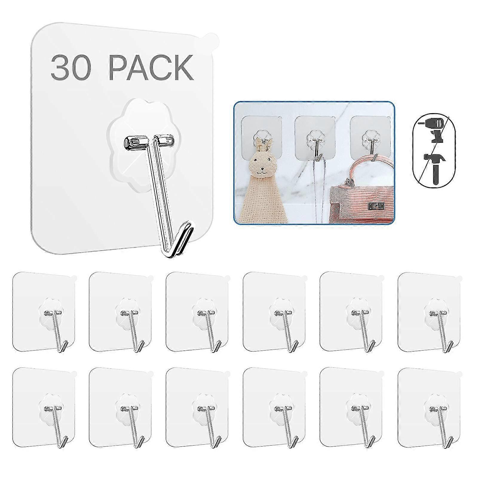 ZK-30 Pack Adhesive Wall Hooks Heavy Duty Sticky Hooks Reusable Seamless Hanging Hooks Strip