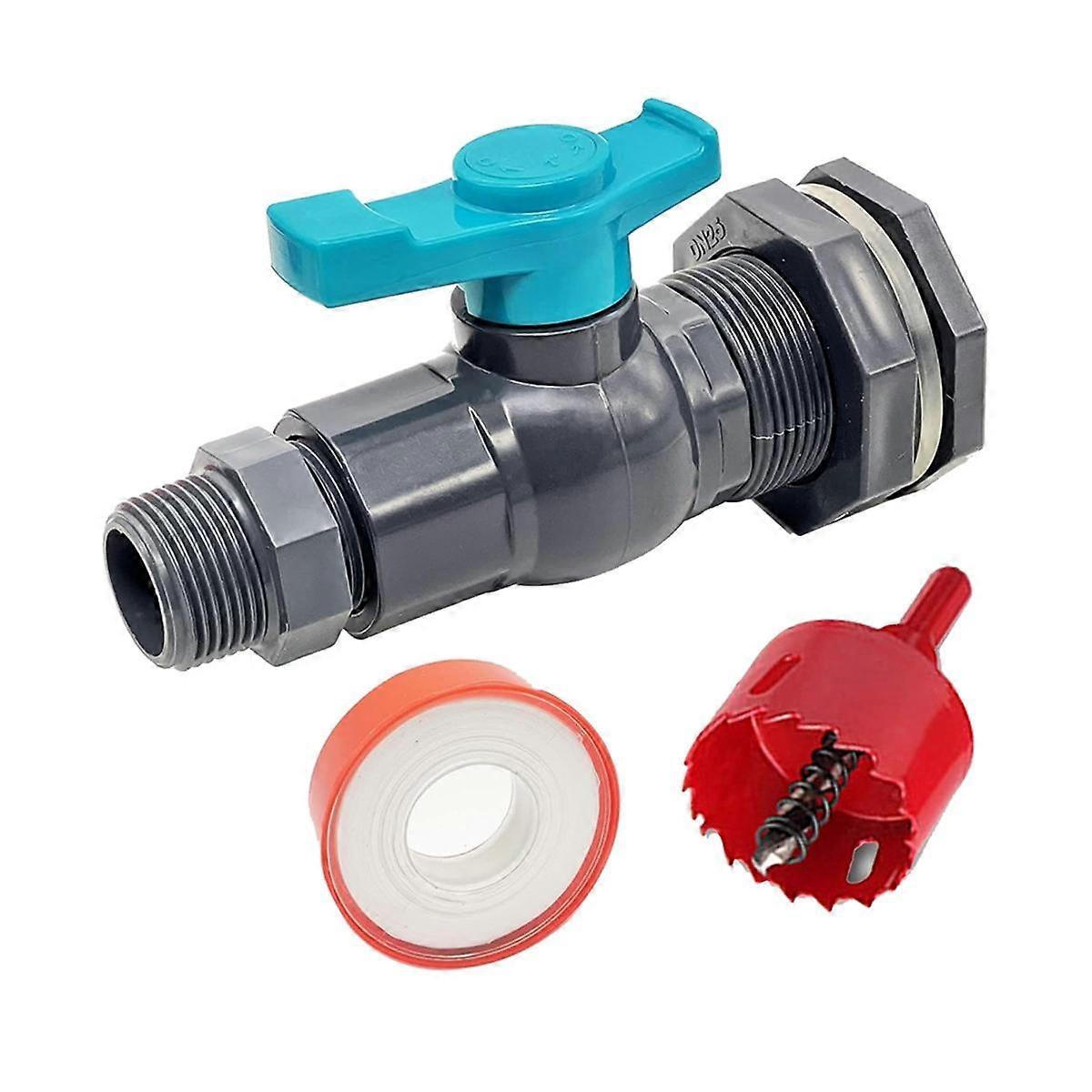 Rain Barrel Spigot Kit with an Hole Saw Include PVC Bulkhead Fitting Ball Valve Thread Seal Tape an